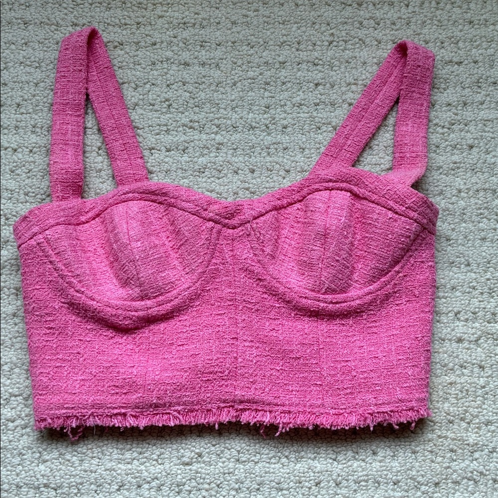 Zara Women’s Pink Textured Bustier Crop Top Size Small - Picture 2 of 11